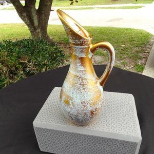 Vintage Aqua and 22K Gold Stangl Pottery Pitcher Vase #4056 Trenton NJ